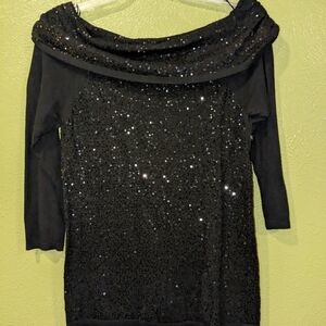 Black Sequin Off-Shoulder Top